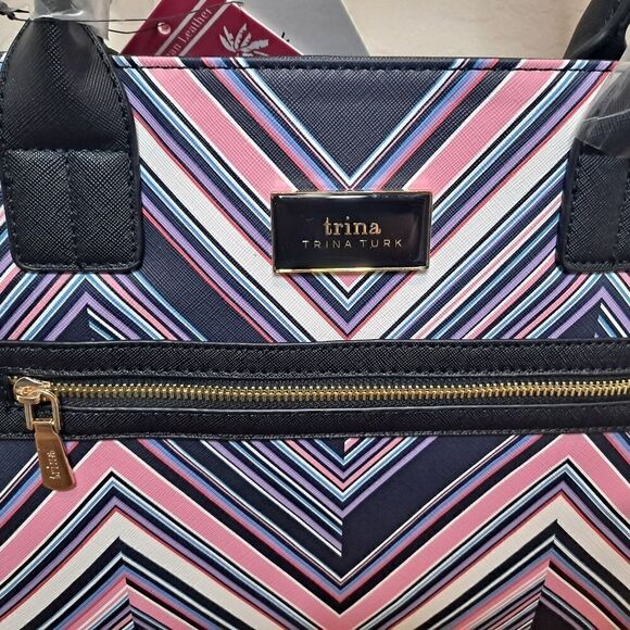 Trina Turk Women's Faux Leather Printed Chevron Convertible Tote Handbag… - Picture 2 of 7